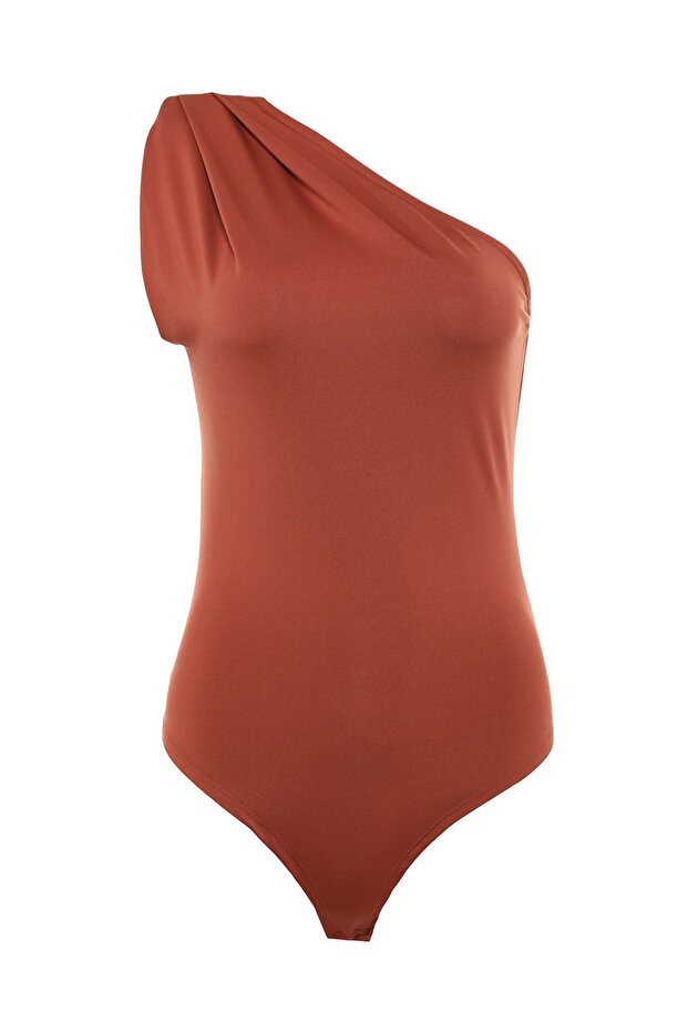 Tarçın Asimetrik Yakalı Alttan Çıtçıtlı Esnek Örme Body TWOSS22BD00014 - 7