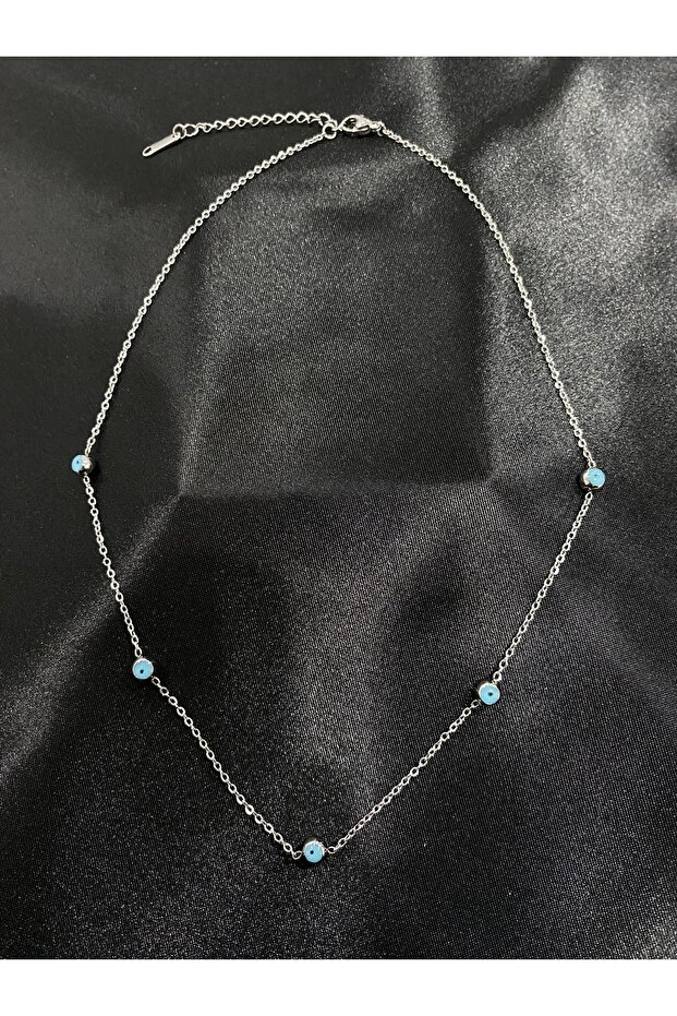 Women's Silver Evil Eye Beaded Bijouterie Necklace