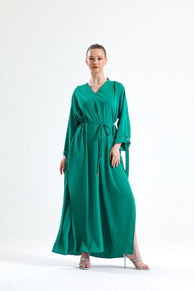 Belden Baglamalı V Yaka Elbıse - 2