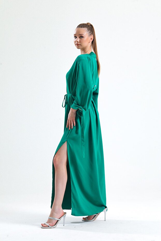 Belden Baglamalı V Yaka Elbıse - 6