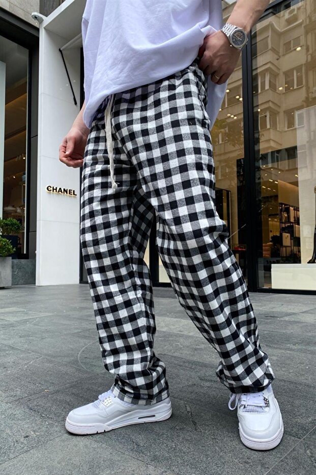 Pattern Black Thin Fabric Sweatpants - 2