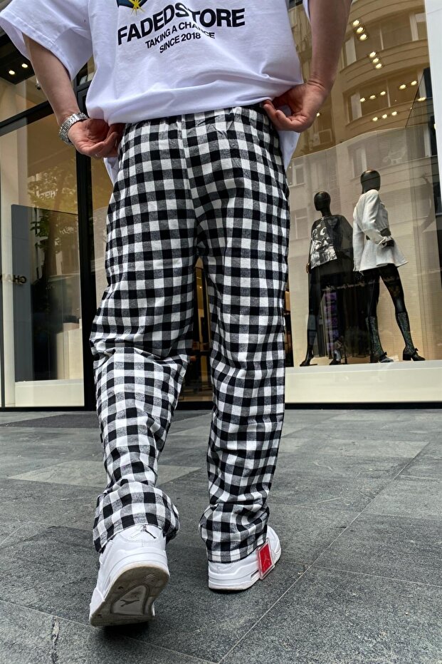 Pattern Black Thin Fabric Sweatpants - 4