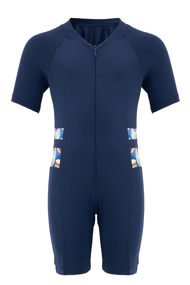 Side Patterned Jumpsuit Swimsuit - 1