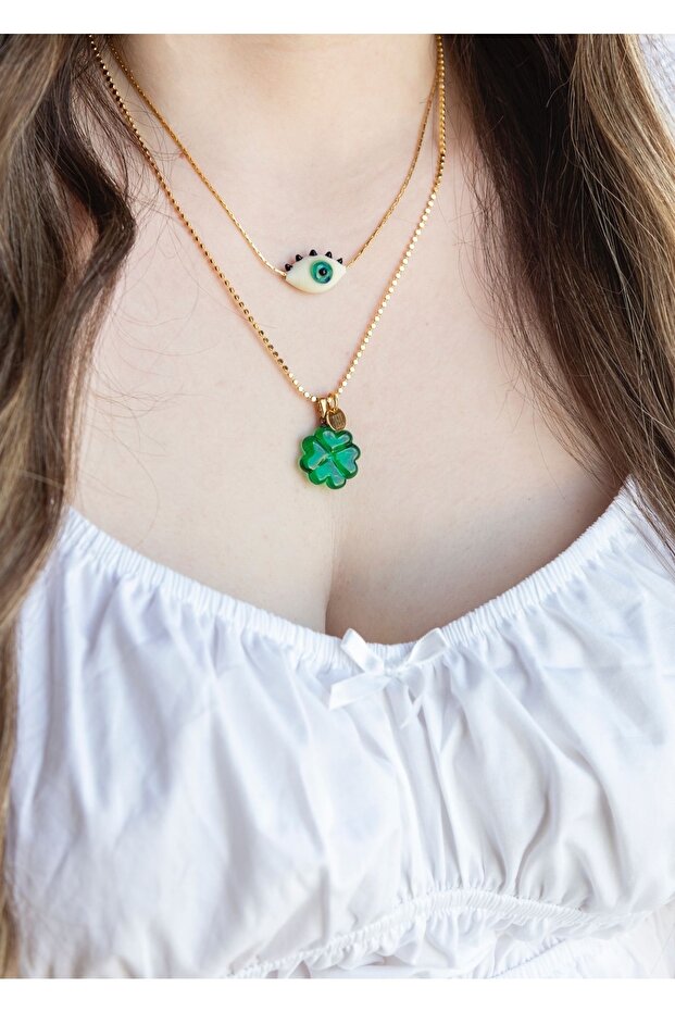 Murano Göz-yonca Harfli Kolye - 2