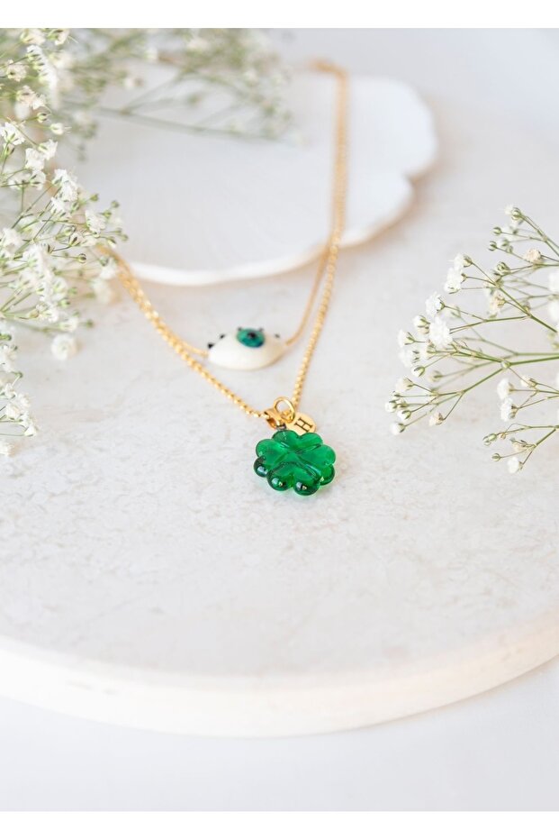 Murano Göz-yonca Harfli Kolye - 4