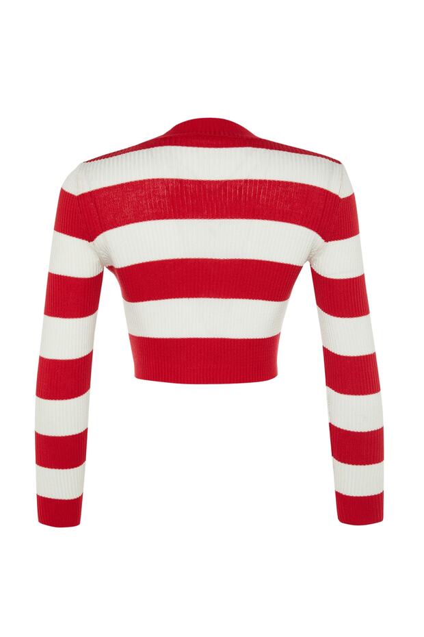 Roter Crop-Pullover aus gestreiftem Baumwollstrick TWOAW20KZ0255 - 9