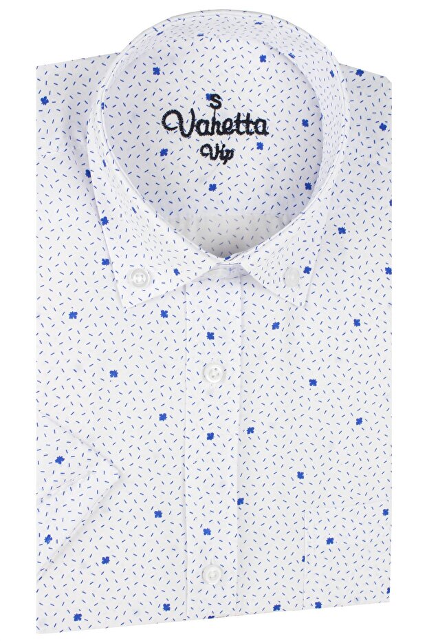 Men's Blue Pocket Classic Cut Cotton Short Sleeve Shirt