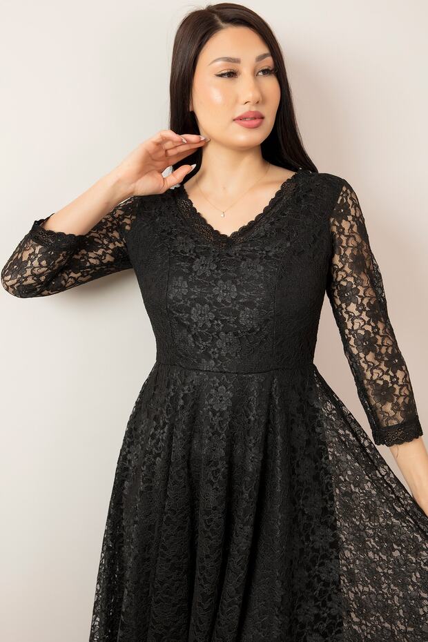 Dantel Turvakar Kol Midi Abiye Elbise 13255 - 3