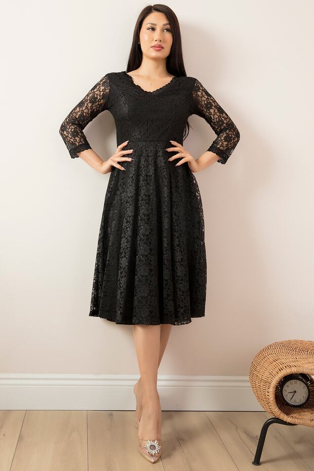 Dantel Turvakar Kol Midi Abiye Elbise 13255 - 4