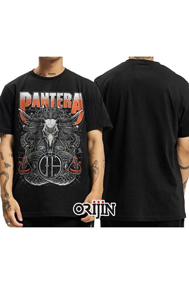 Pantera Baskılı Unisex Siyah Tshirt - 1