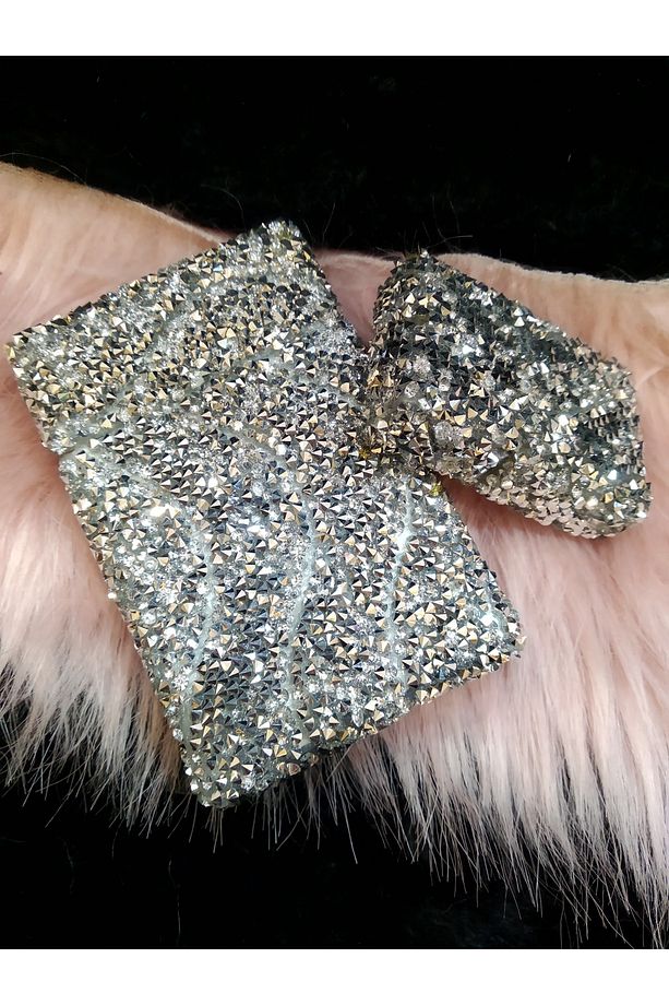 Gümüş Parlak Sivri Taşlı Slim (ince) Kısa Sigara Kutusu Ve Zippo Çakmak Seti - 3