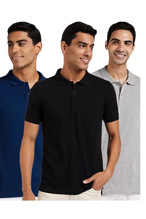 Men's Cotton Fabric Polo Neck T-Shirt Set of 3