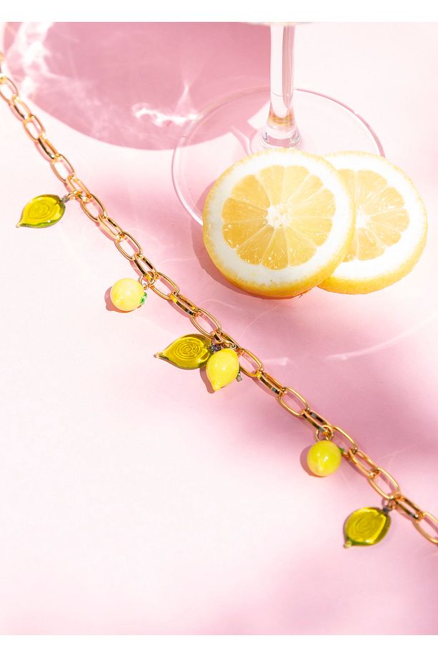 Murano Limon Yaprak Charm Kolye - 5