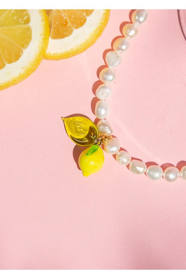 Murano Yapraklı Limon Inci Kolye - 2