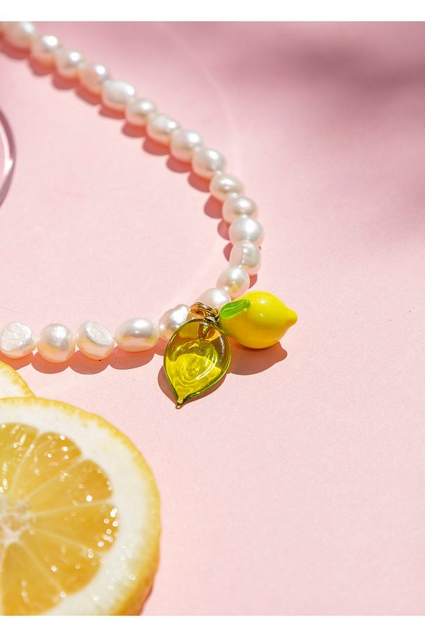 Murano Yapraklı Limon Inci Kolye - 4