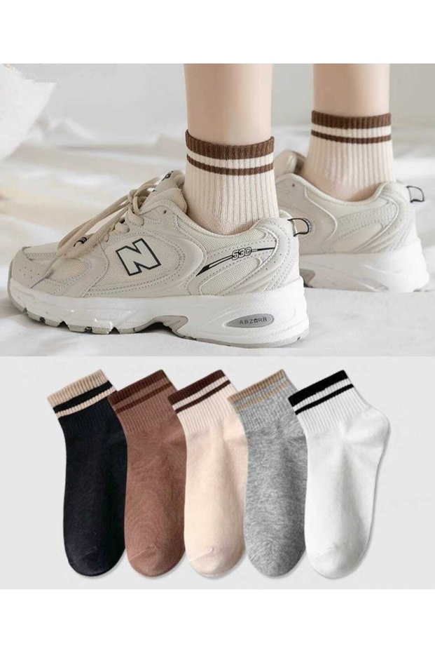 Unisex Multi-Colored Hoop 5 Pairs Short Socks