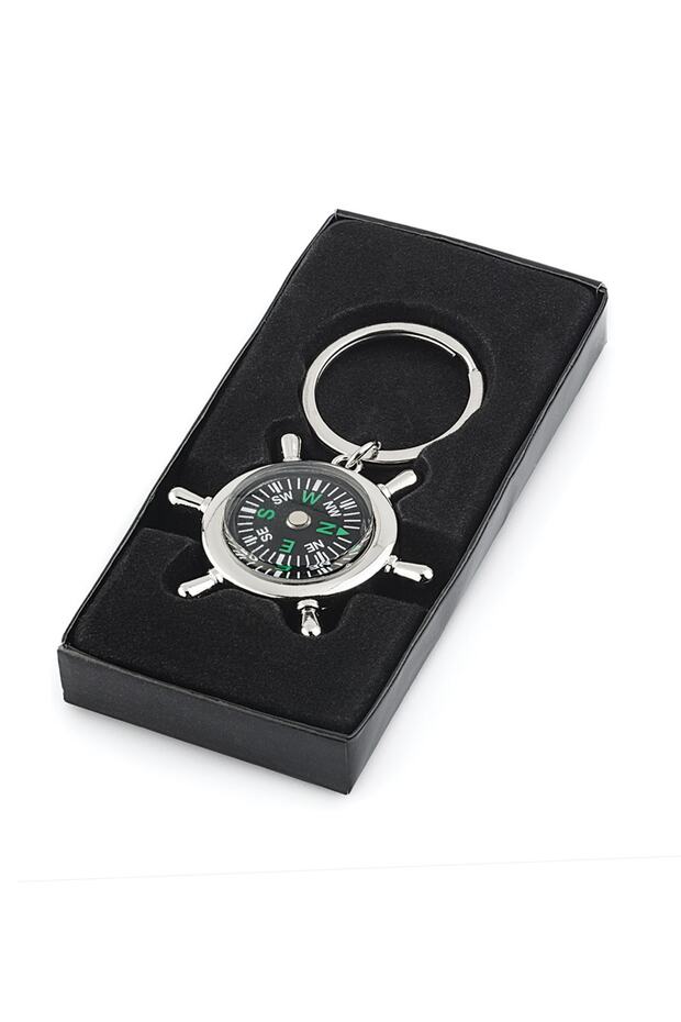 Compass Keychain Boxed Metal Keychain with Rudder Gly-559 Keychain