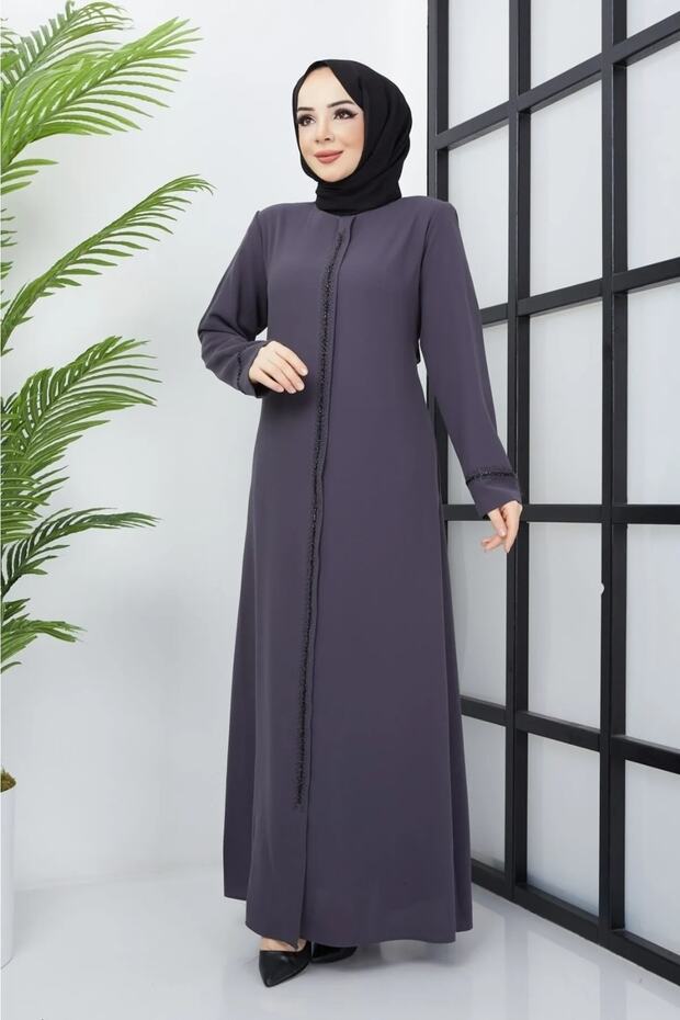 Women's Plus Size Front and Ankle Stone Embroidered Honeycomb Fabric Top Coat Summer 1323
