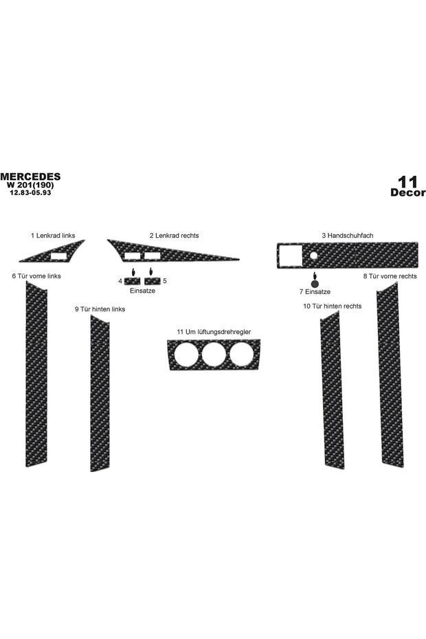 Meriç ® Mercedes 190 Front Glove Box Trim Carbon 11 Pieces 1983-1993