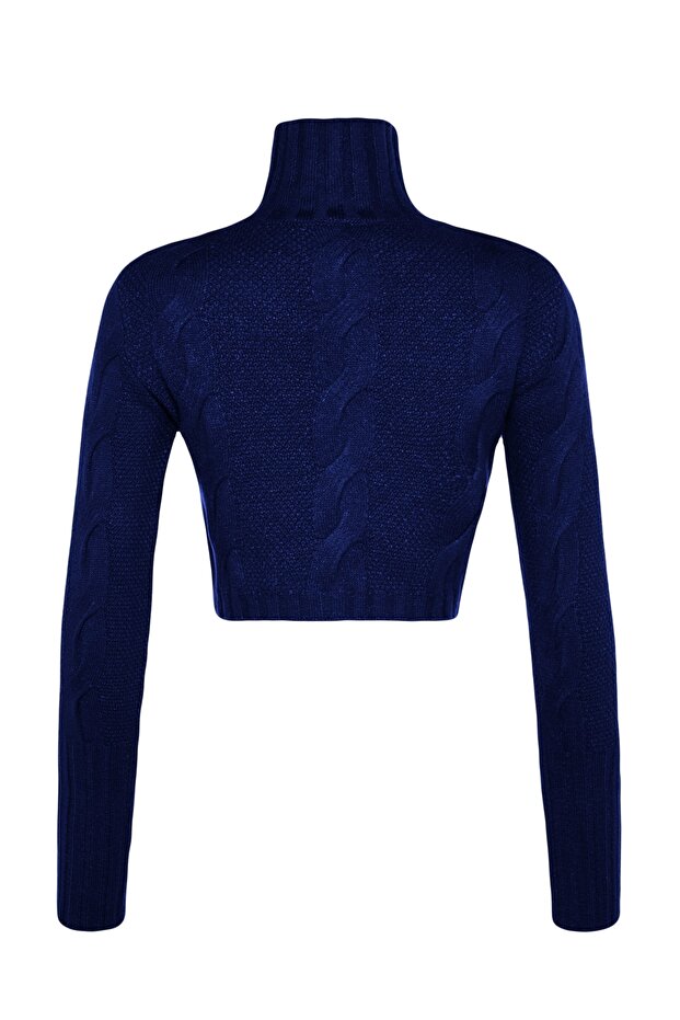 Lacivert Yumuşak Dokulu Crop Triko Kazak TWOAW20KZ1175 - 8