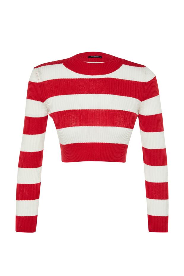 Roter Crop-Pullover aus gestreiftem Baumwollstrick TWOAW20KZ0255 - 7