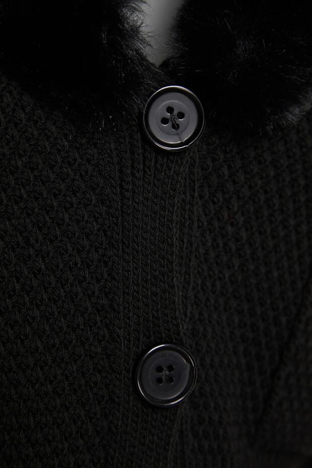 Siyah Crop Kürk Detaylı Triko Hırka TWOAW24HI00029 - 7