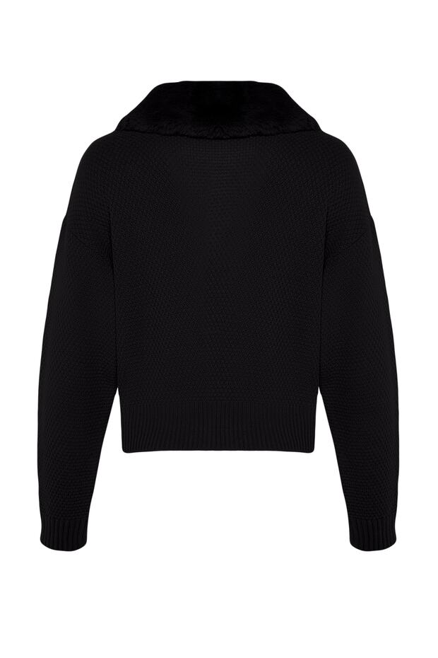 Siyah Crop Kürk Detaylı Triko Hırka TWOAW24HI00029 - 8