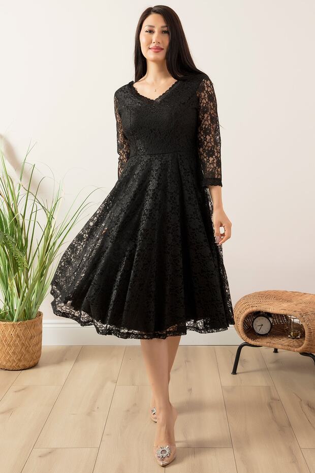 Dantel Turvakar Kol Midi Abiye Elbise 13255 - 6