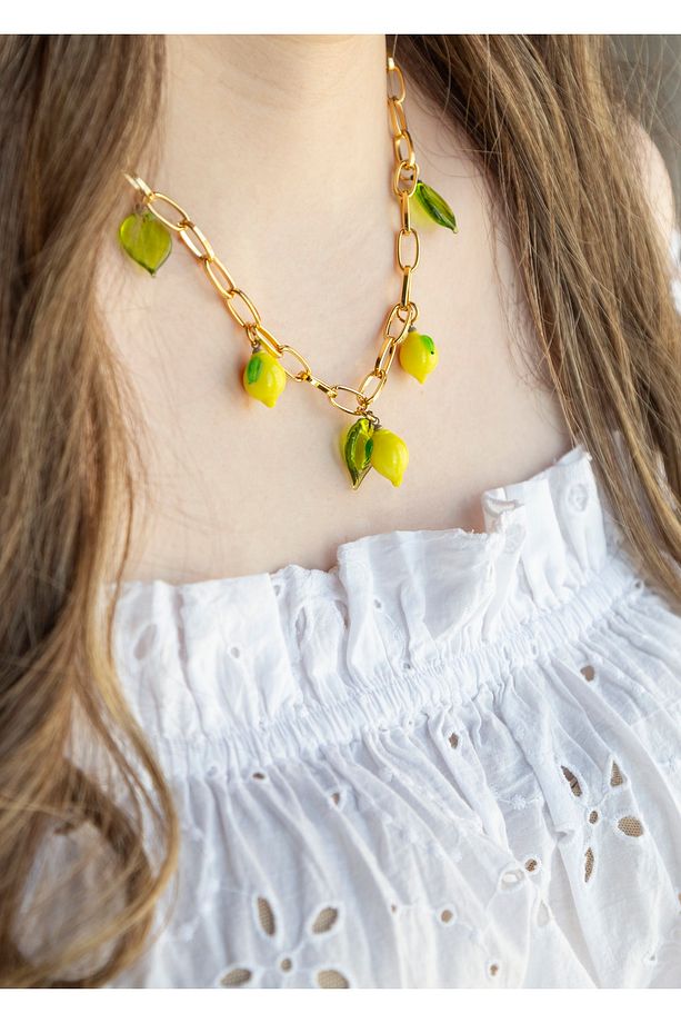 Murano Limon Yaprak Charm Kolye - 6