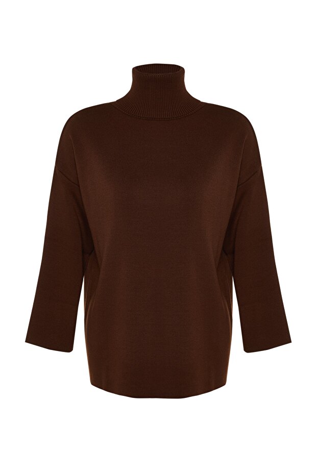 Brauner Basic-Strickpullover mit weitem Schnitt TWOAW23KZ00206 - 6