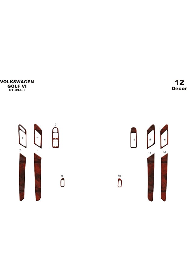 Meriç ® Volkswagen Golf 6 Door Covering Mahogany 12 Piece 2008-2016