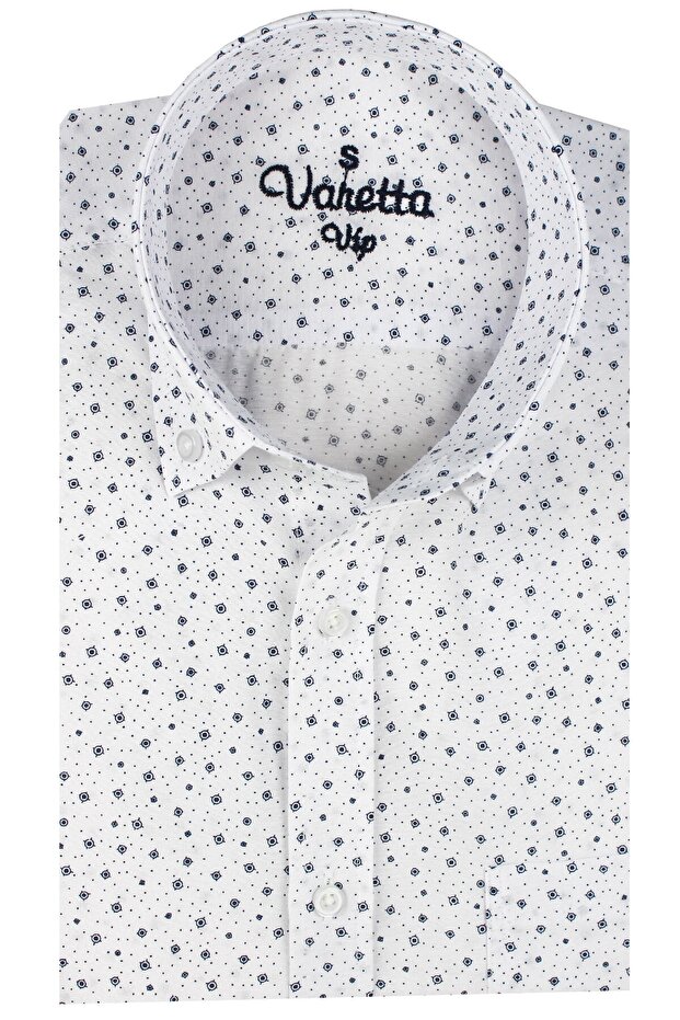 Men's Navy Blue Classic Cut Cotton Short Sleeve Shirt with Pockets