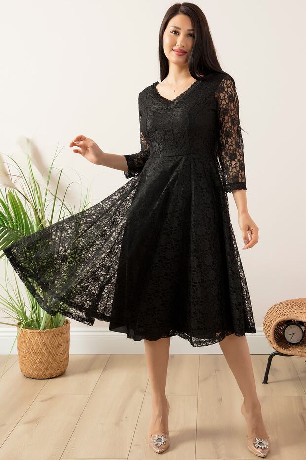 Dantel Turvakar Kol Midi Abiye Elbise 13255 - 1