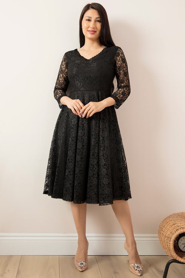 Dantel Turvakar Kol Midi Abiye Elbise 13255 - 5