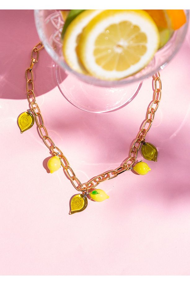 Murano Limon Yaprak Charm Kolye - 4