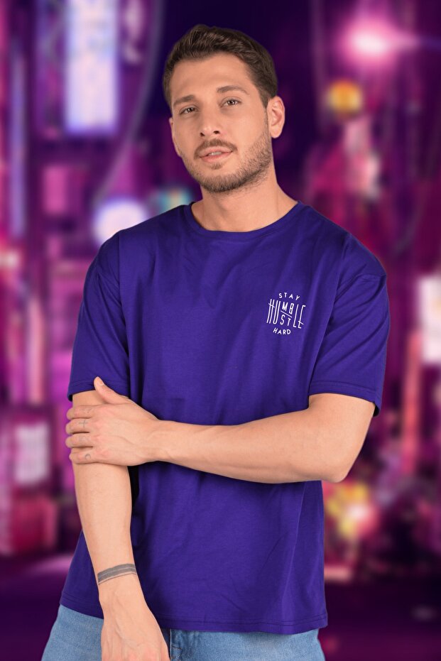 Men's Stay Humble Printed Purple Crew Neck T-Shirt