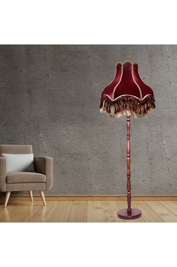 Bordo Vintage Lambader Kadife Kumaş Kaplama Ahşap Gold Kaplama Ayak Lm0122 - 3