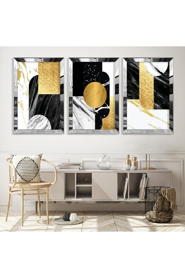 Abstract Pattern Silver Plexi Edge Triple Mdf Table Set