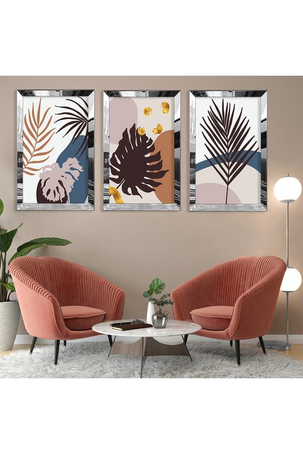 Abstract Pattern Silver Plexi Edge Triple Mdf Table Set