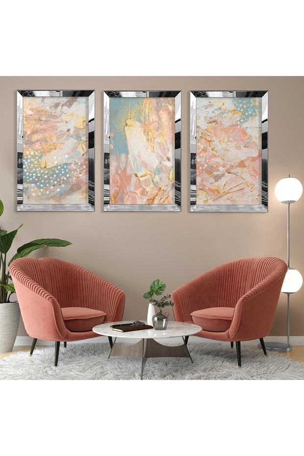 Abstract Pattern Silver Plexi Edge Triple Mdf Table Set