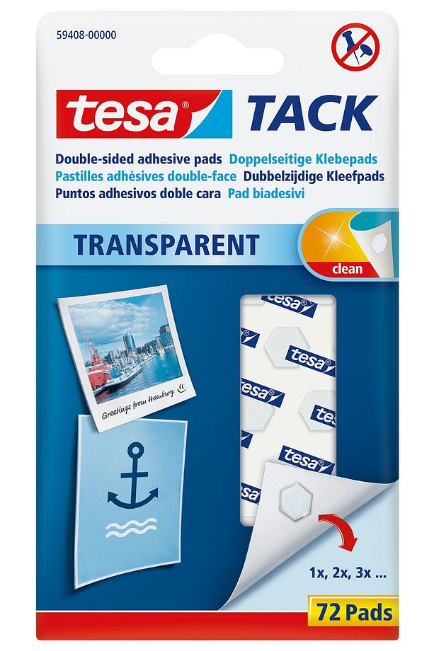 TACK, Kendinden Yapışkanlı,Tekrar kullanılabilir Pedler, Şeffaf, 72 adet - 2