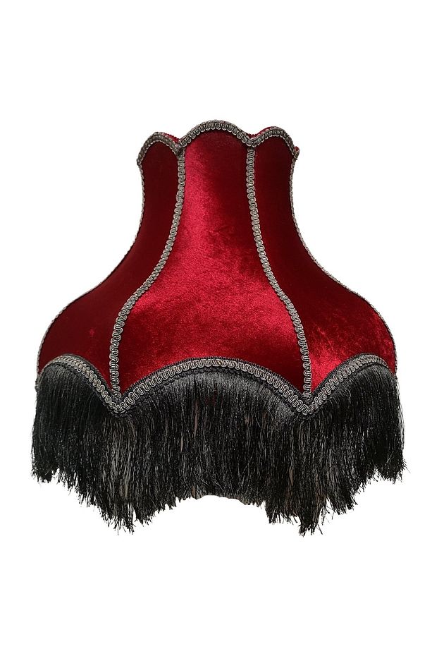 Bordo Siyah Saçak Vintage Lambader Kumaş Kaplama Ahşap Gürgen Ayak Lm0126 - 3