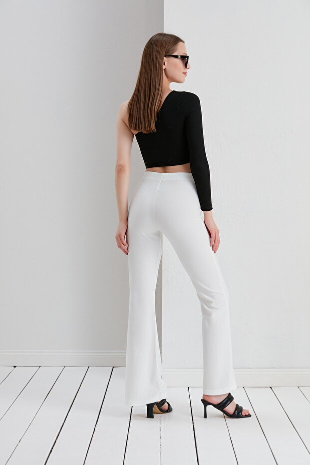 Çelik Örme Yüksek Bel Ispanyol Paça Pantolon - 3