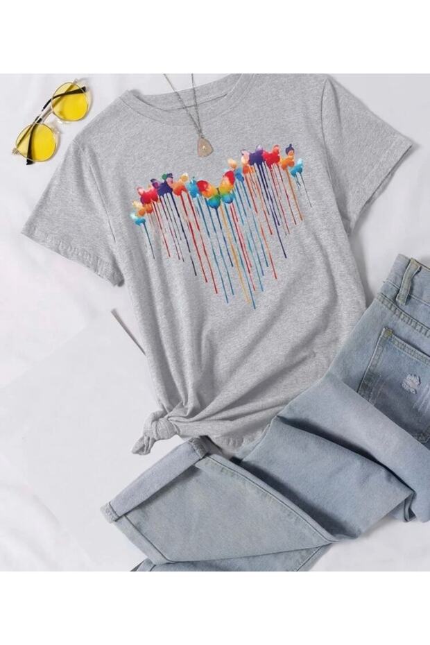 Gray Paint Butterflies Printed Children's T-shirt