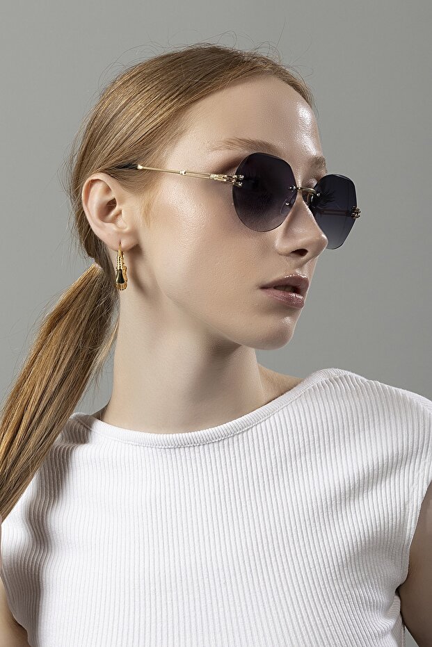 Kristály kerek női napszemüveg fekete színű - 1