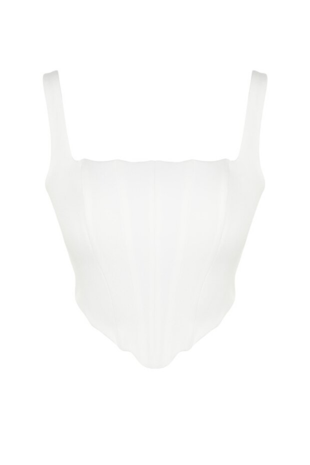 Ekru Askılı Korse Crop Dokuma Bluz TWOSS23BZ00938 - 7