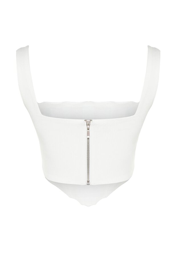 Ekru Askılı Korse Crop Dokuma Bluz TWOSS23BZ00938 - 9