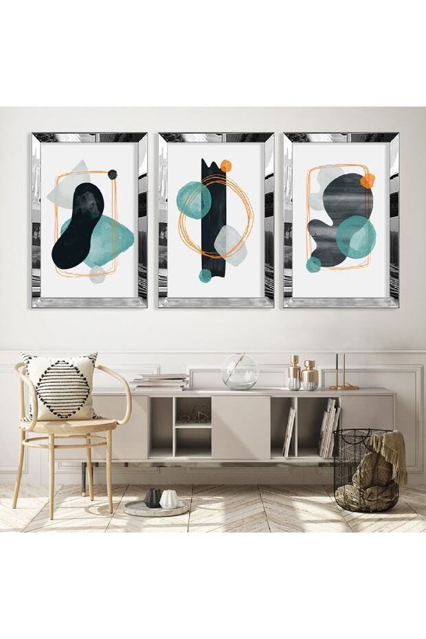 Abstract Pattern Silver Plexi Edge Triple Mdf Table Set