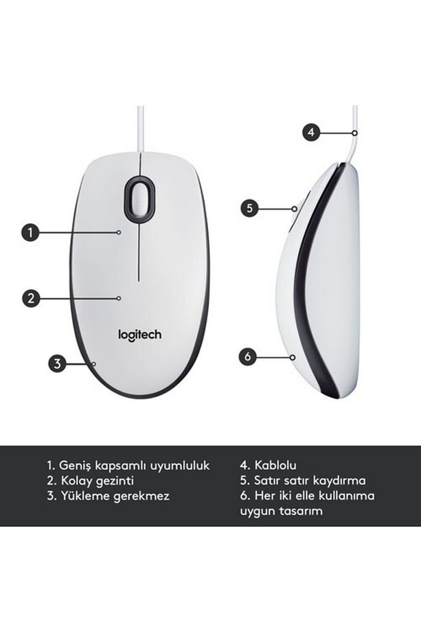 M100 Kablolu 1.000 Dpi Usb Optik Mouse - Beyaz - 6