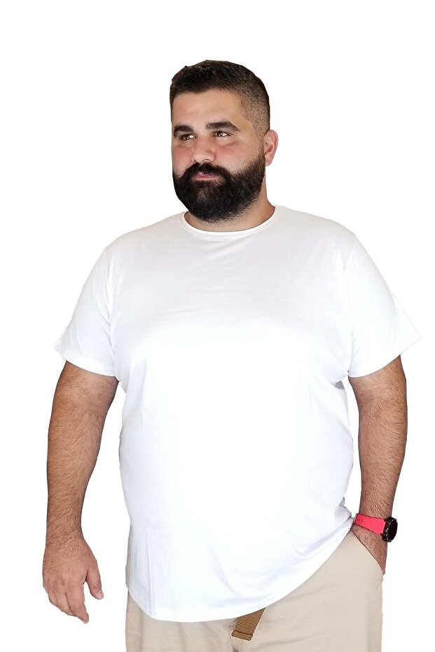 Men's White Large Size Cotton T-Shirt
